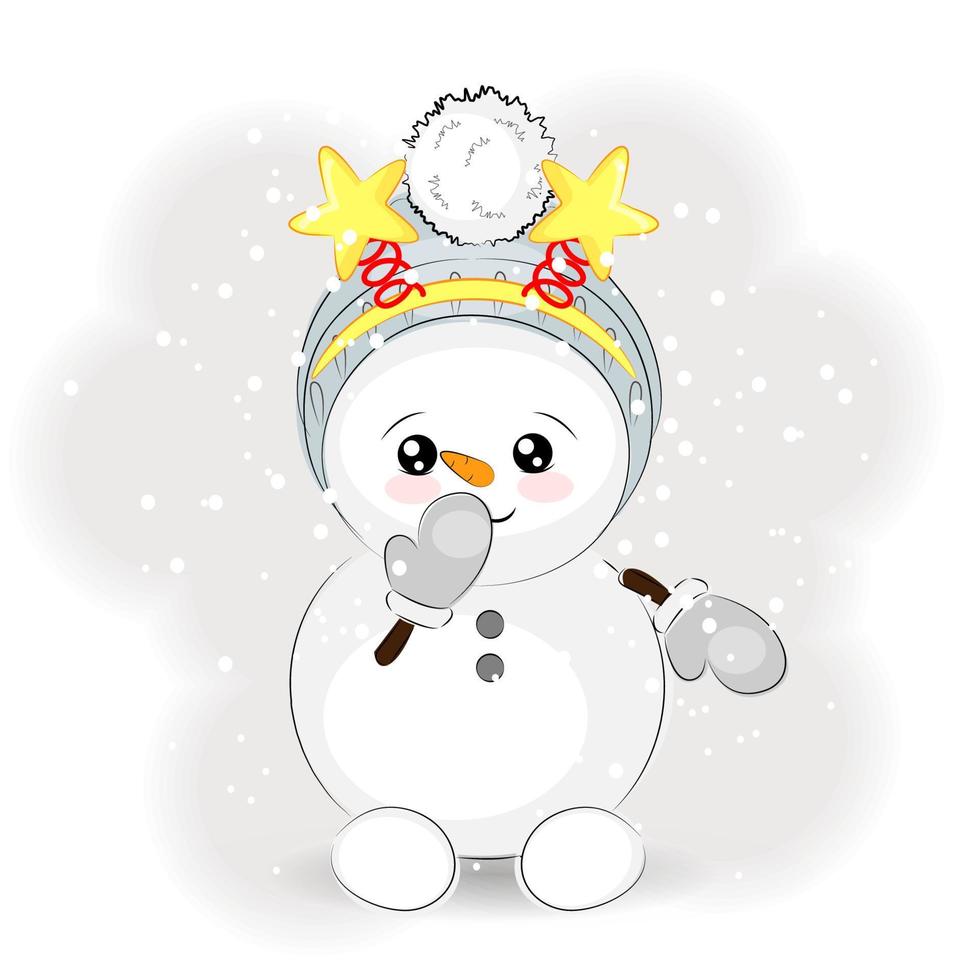 Cute Christmas snowman with stars on his head, vector illustration