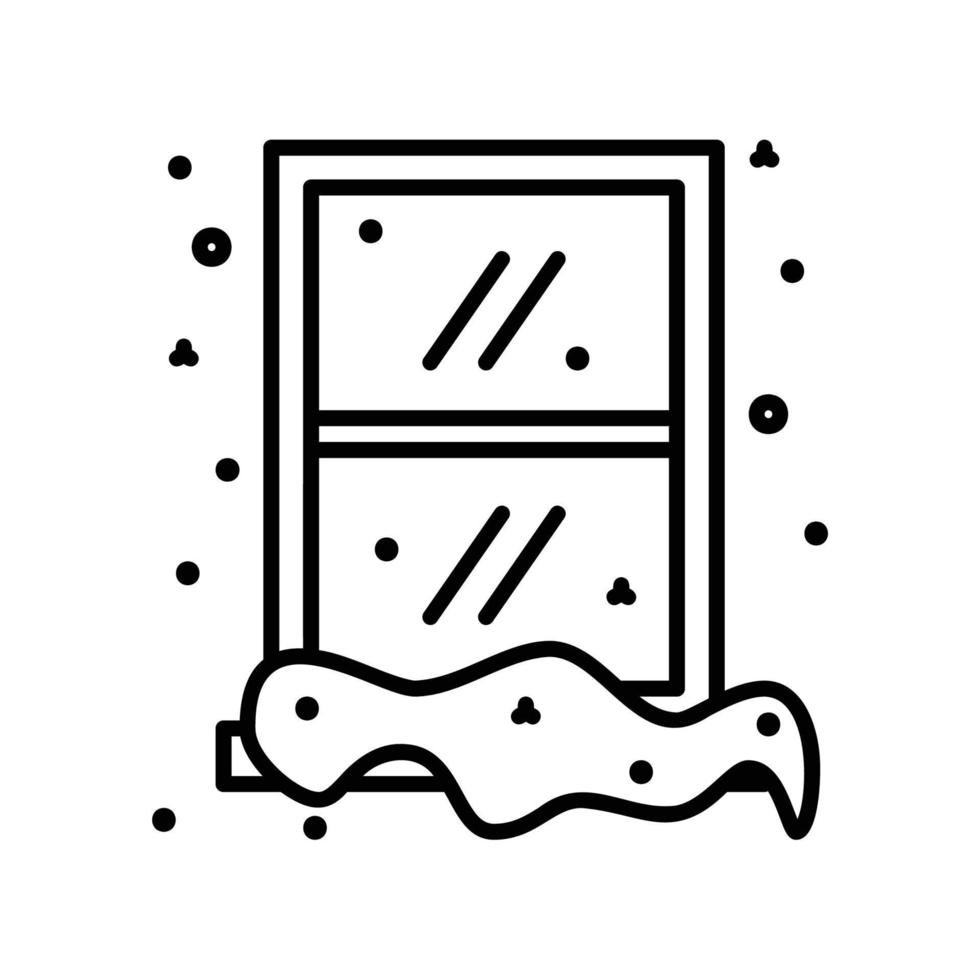 icono de ventana con pila de nieve y lluvia en estilo de contorno negro vector