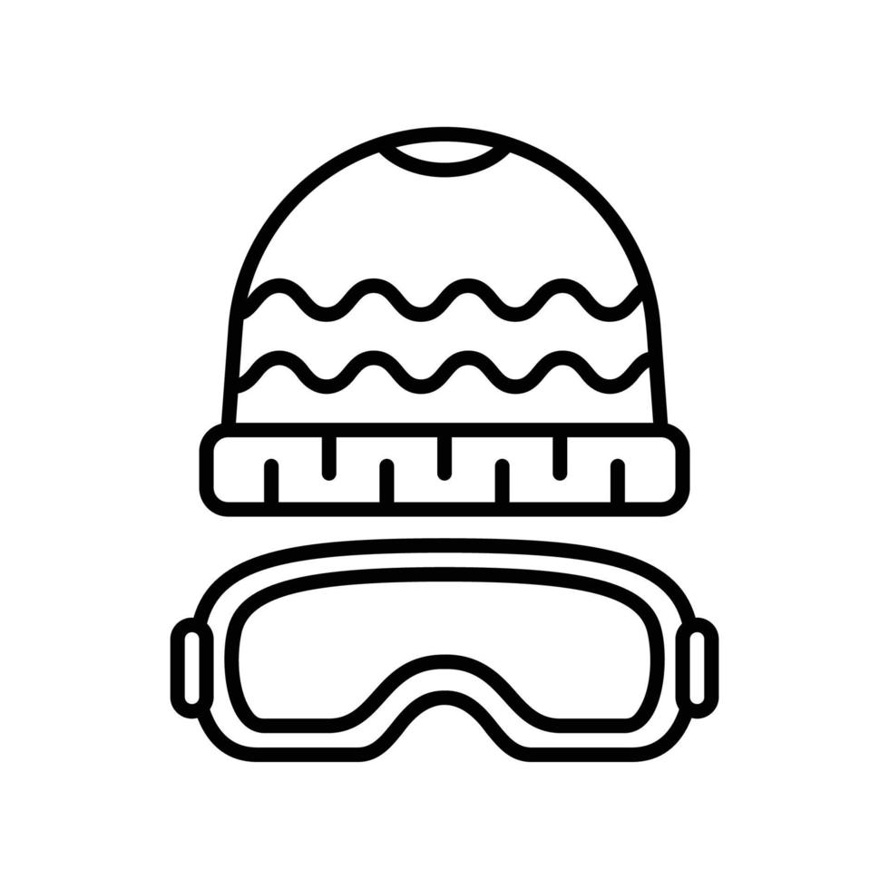 Beanie and goggles icon for winter ski in black outline style vector