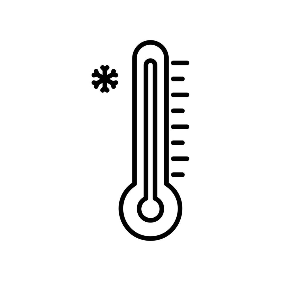 Thermometer icon with snowflake for winter temperature in black outline style vector