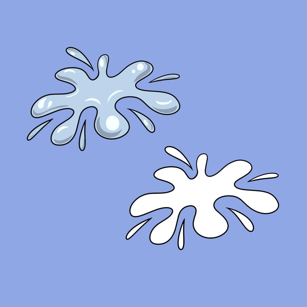 A set of images, splashes of water in different directions, a puddle, a vector illustration in cartoon style on a colored background