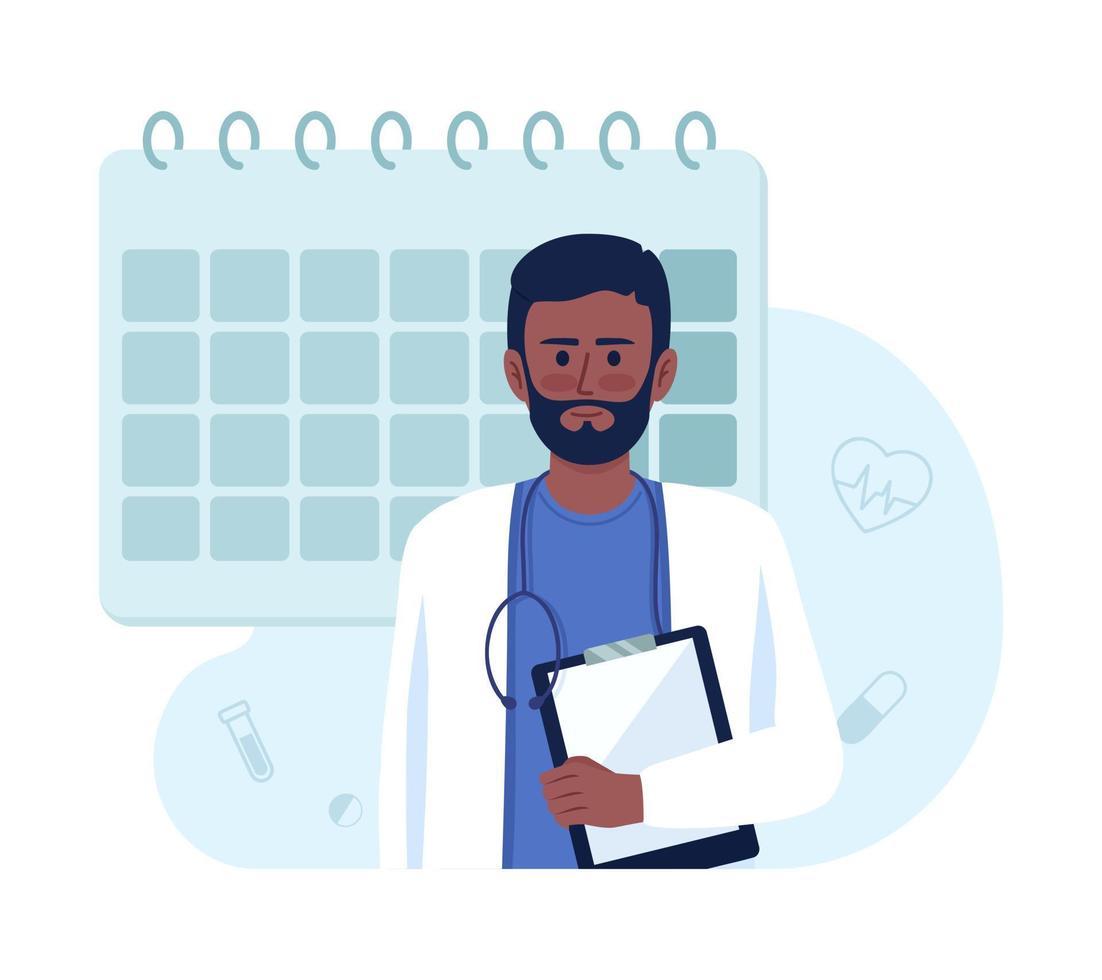Book doctor appointment 2D vector isolated illustration. Regular examination flat character on cartoon background. Scheduling colourful editable scene for mobile, website, presentation
