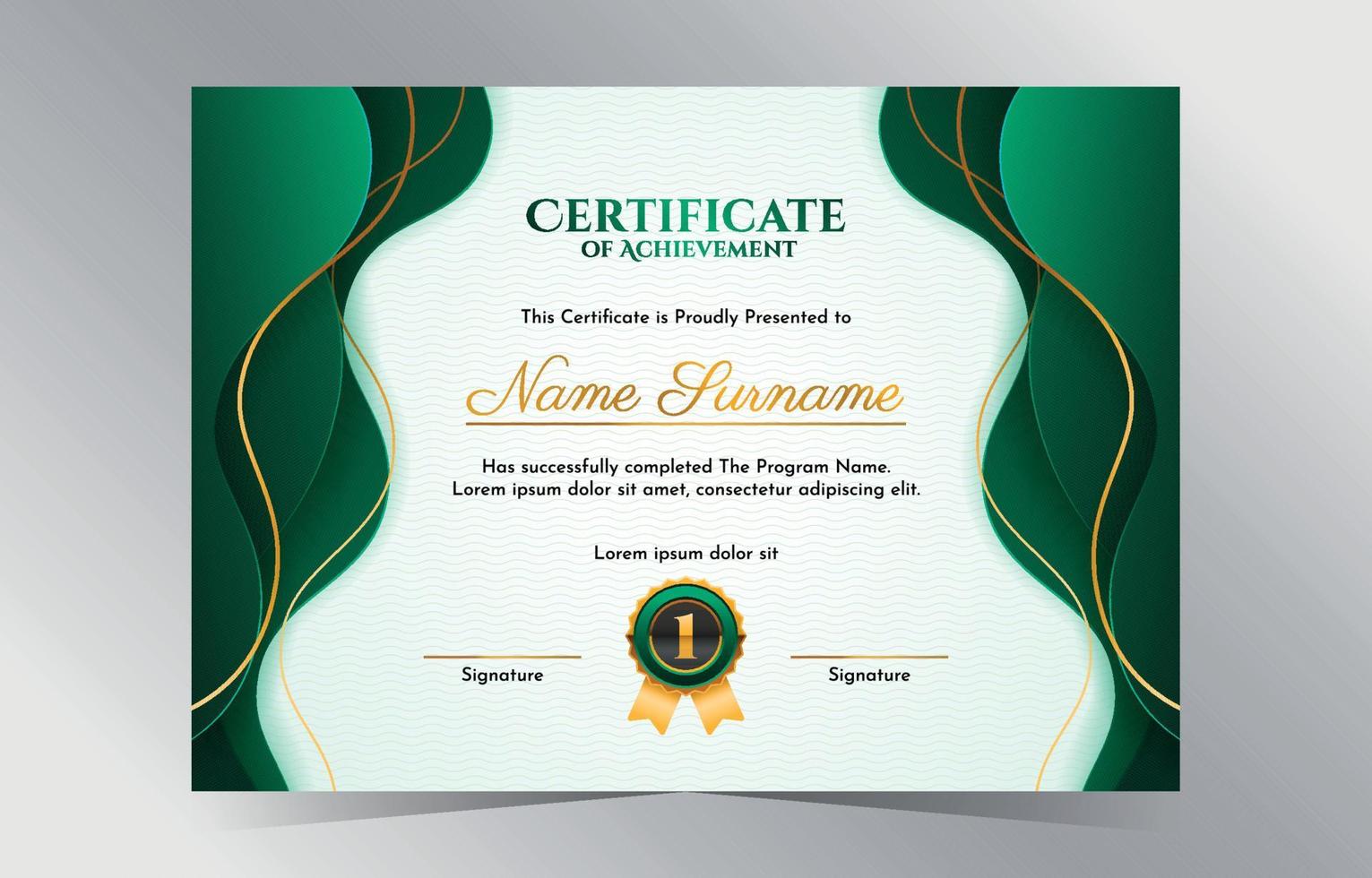 Gradient Luxury Green and Gold Certificate Template 12942907 Vector Art