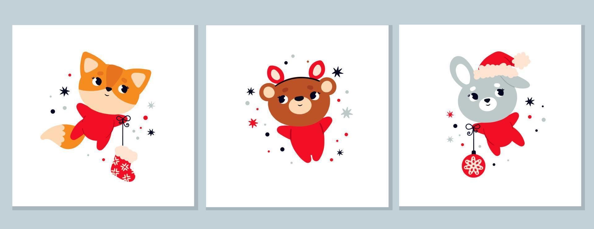 Christmas cards. Animals in New Year's red costumes vector
