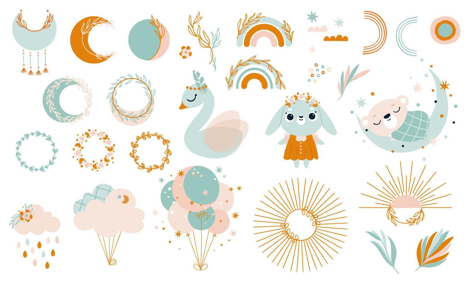 Set of boho style baby vector