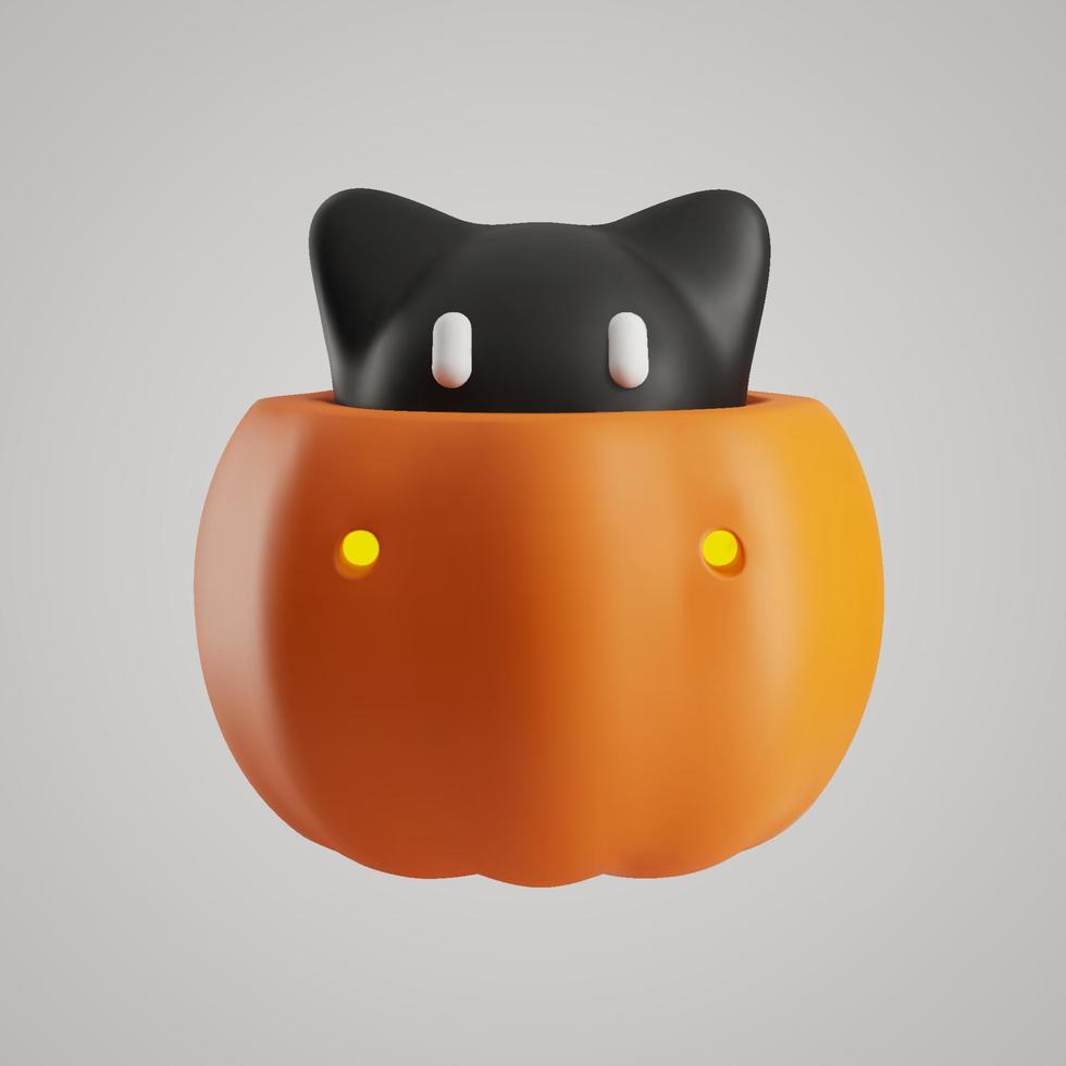 Cute 3d pumpkin with a black cat for Halloween vector