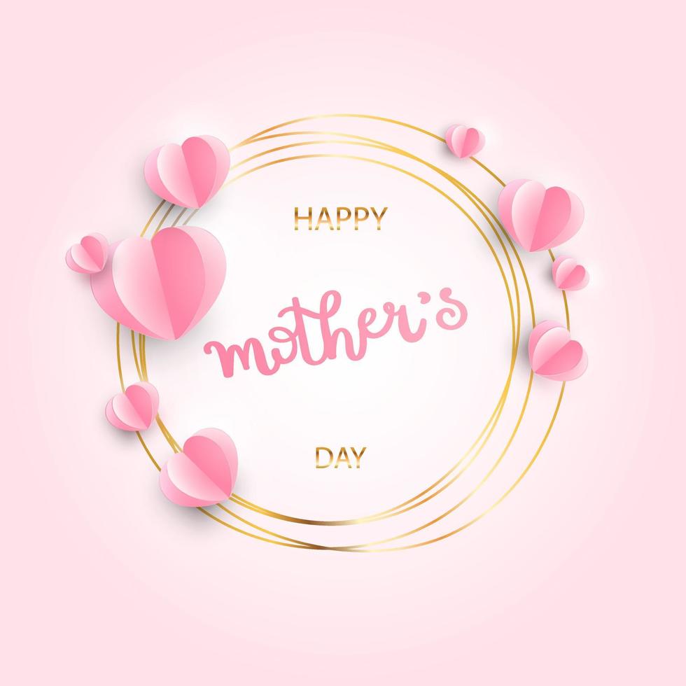Greeting card for Mother's Day. A postcard with hearts and a gold frame. Universal design for wedding, Valentine's day and women's Day vector