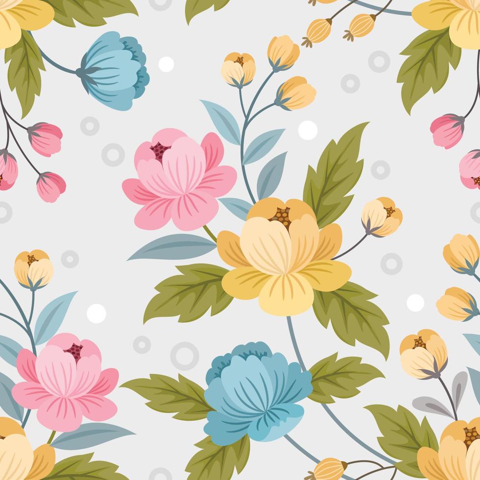 Colorful ornament flowers design seamless pattern. vector