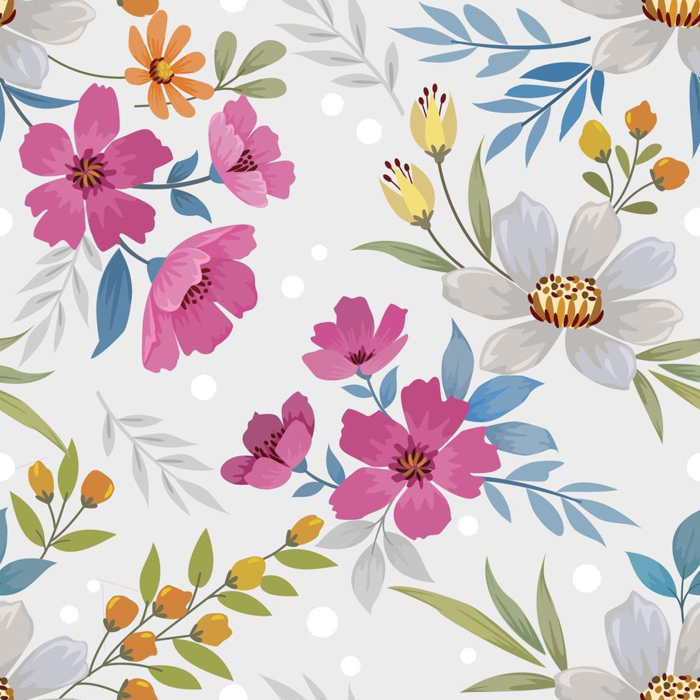 Colorful hand draw flowers seamless pattern. vector