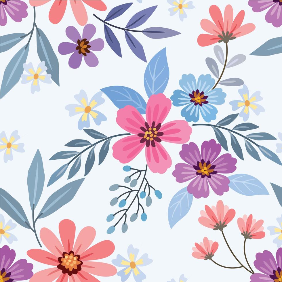 Colorful hand draw flowers seamless pattern. vector