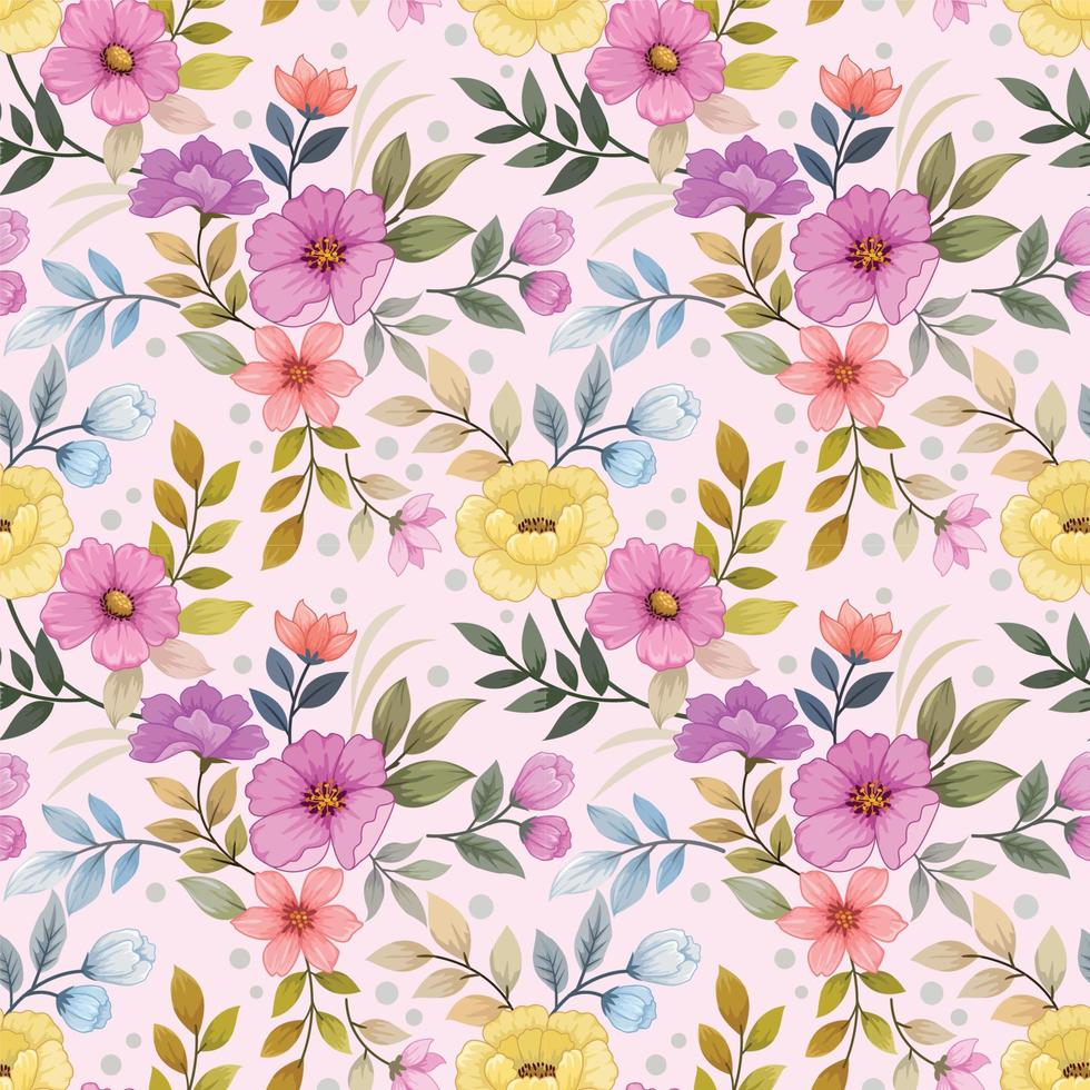 Colorful blooming flowers seamless pattern. vector