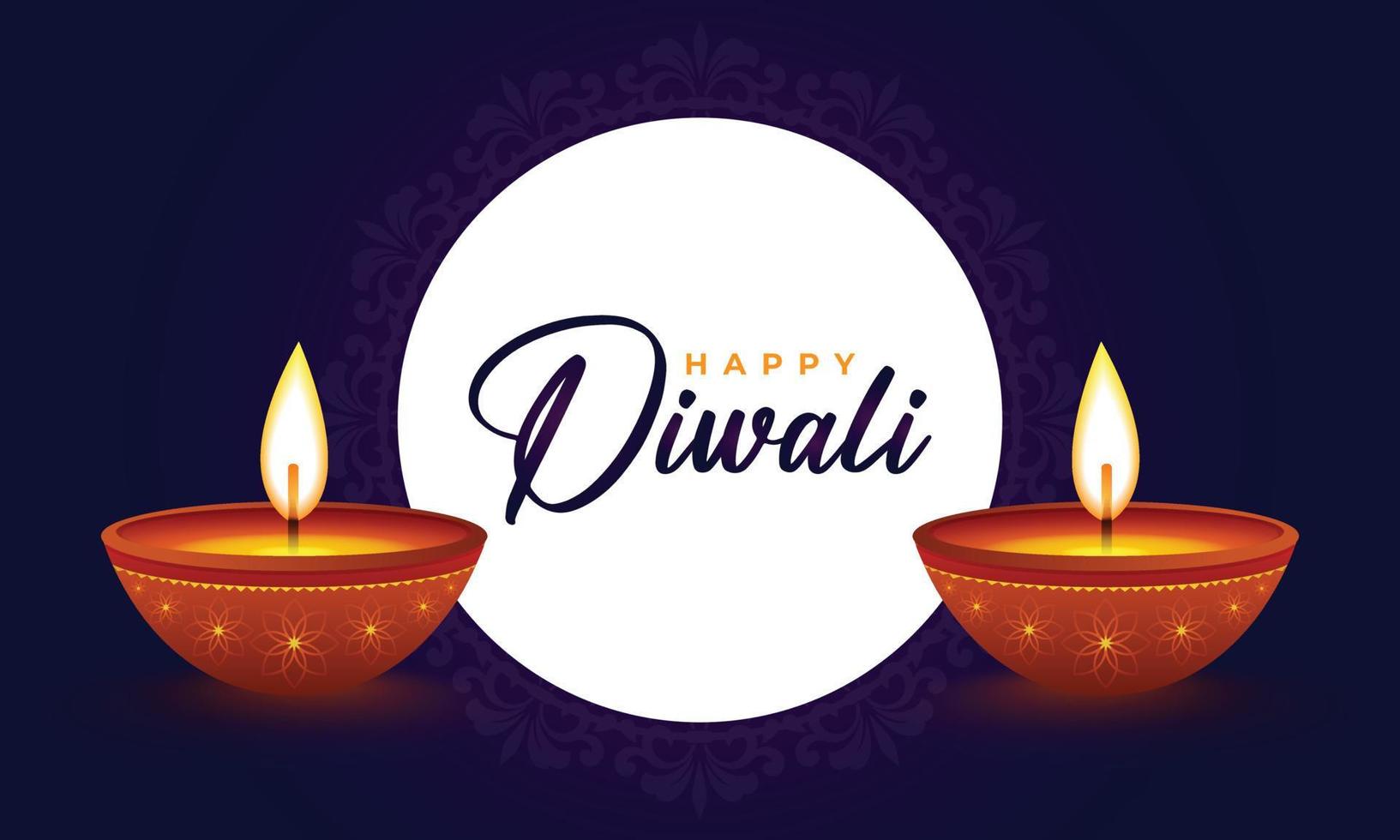 feliz festival de diwali diseño de banner de póster de redes sociales con diya vector