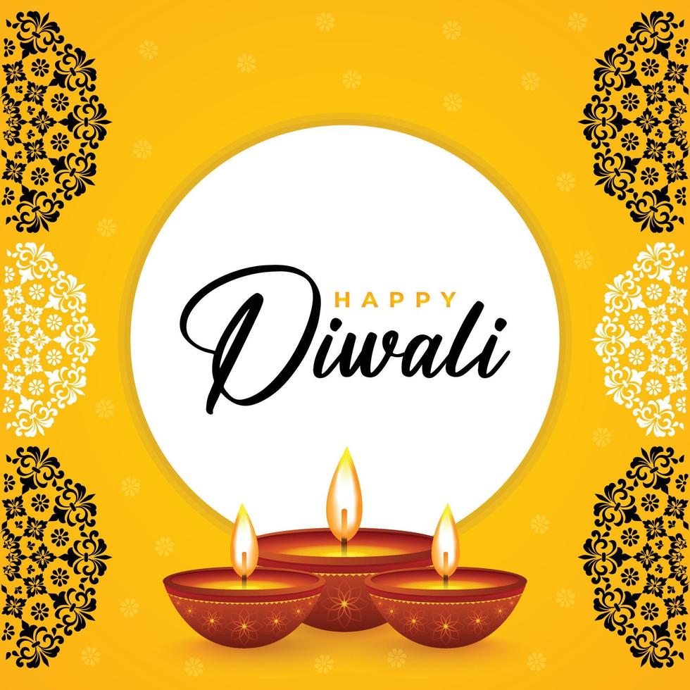 feliz festival de diwali diseño de banner de póster de redes sociales con diya vector