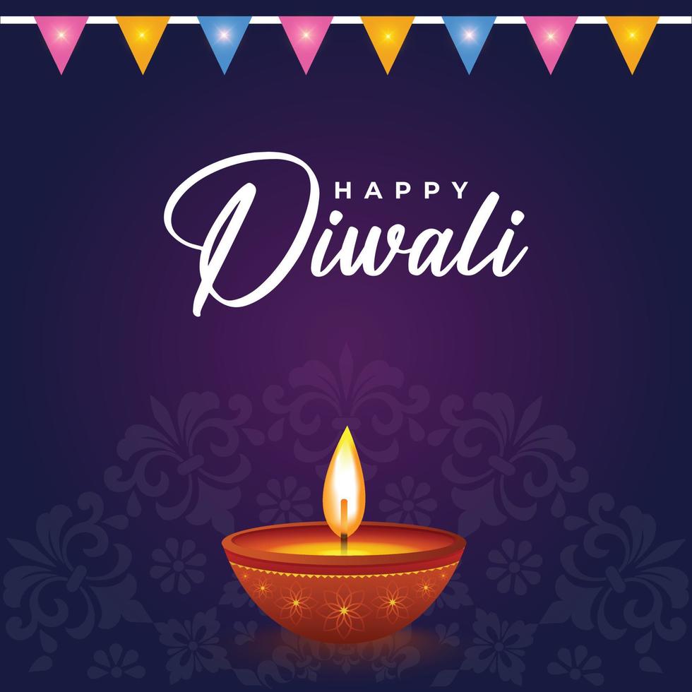 Happy Diwali festival social media poster banner design with Diya vector