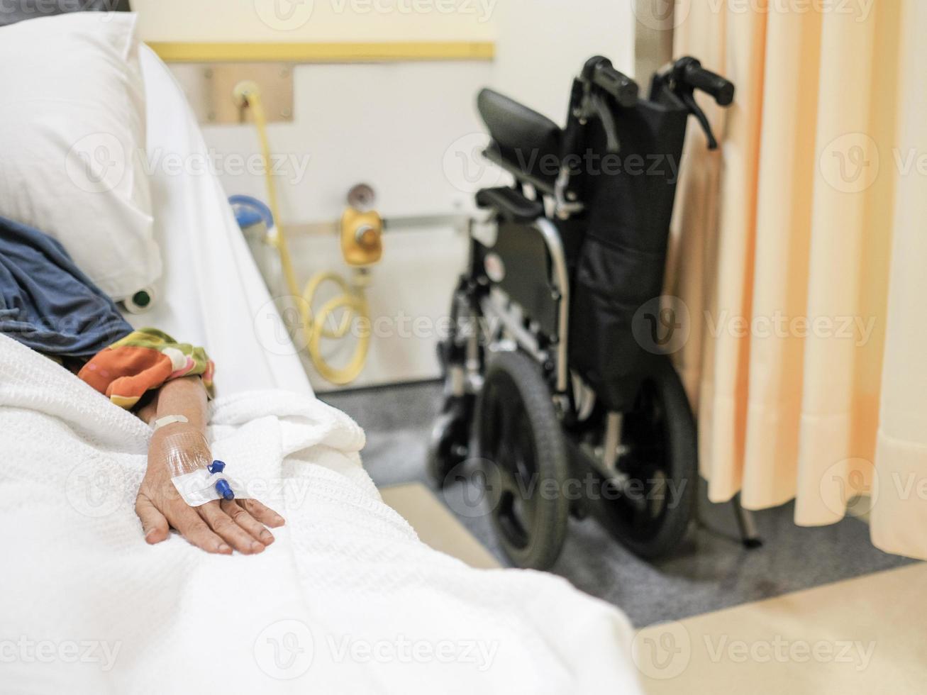 A patient resting on the hospital bed receiving medical care photo