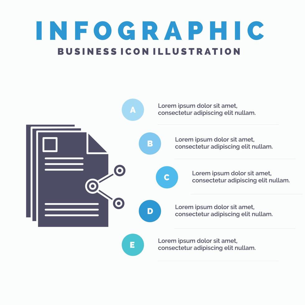 contenido. archivos intercambio. Cuota. plantilla de infografía de documento para sitio web y presentación. icono de glifo gris con ilustración de vector de estilo infográfico azul.