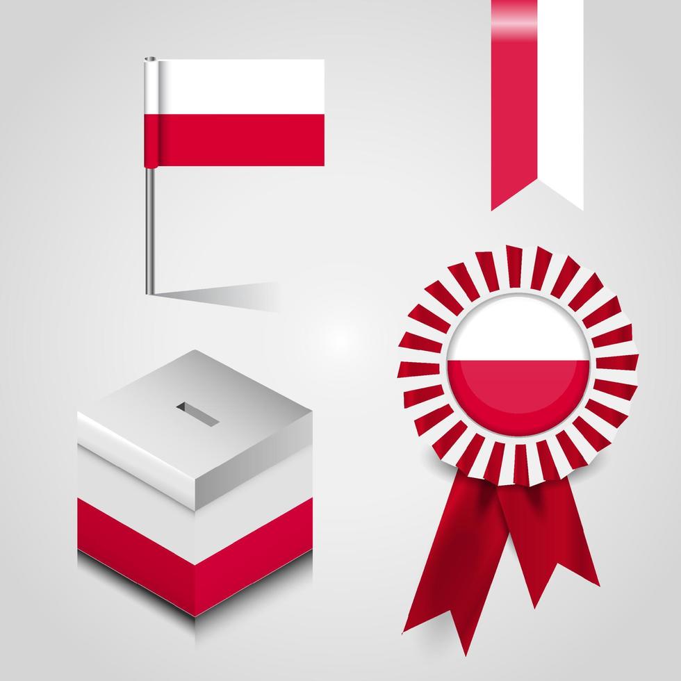 Poland Country Flag place on Vote Box. Ribbon Badge Banner and map Pin vector