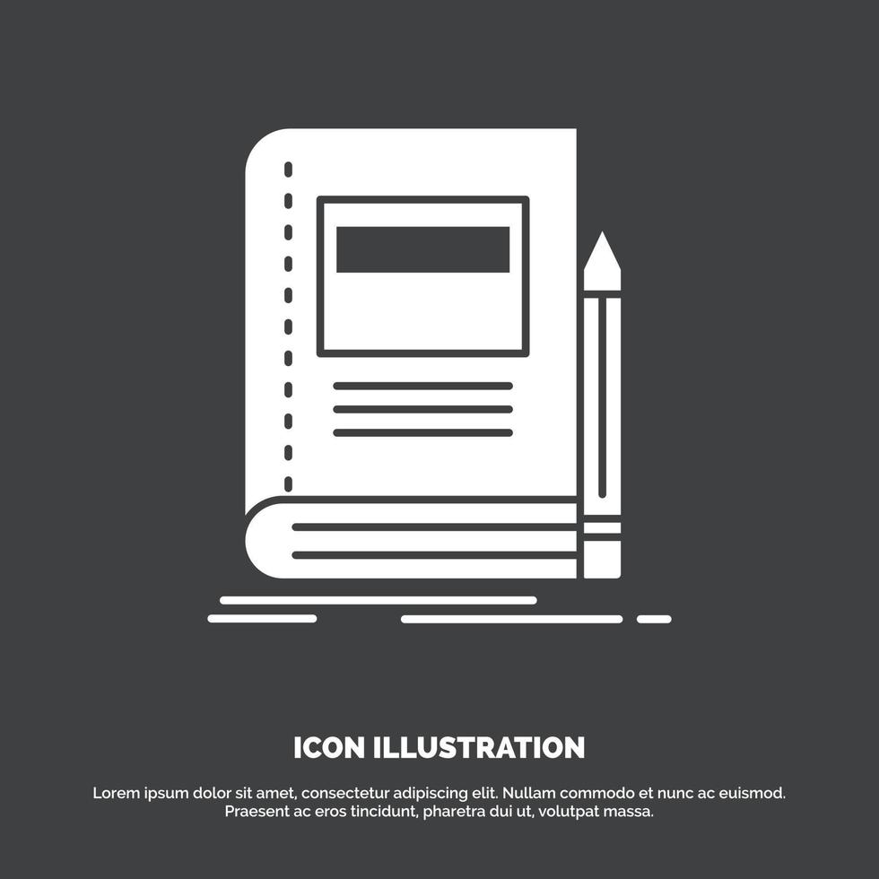 Book. business. education. notebook. school Icon. glyph vector symbol for UI and UX. website or mobile application