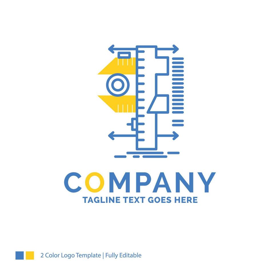 medida. calibrar. calibrador. física. plantilla de logotipo de empresa amarillo azul de medición. lugar de plantilla de diseño creativo para eslogan. vector