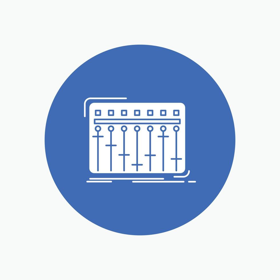 Console. dj. mixer. music. studio White Glyph Icon in Circle. Vector Button illustration