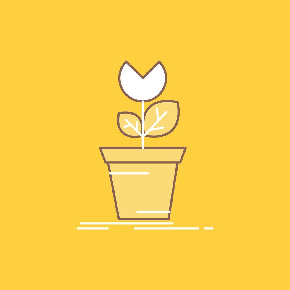 adventure. game. mario. obstacle. plant Flat Line Filled Icon. Beautiful Logo button over yellow background for UI and UX. website or mobile application vector