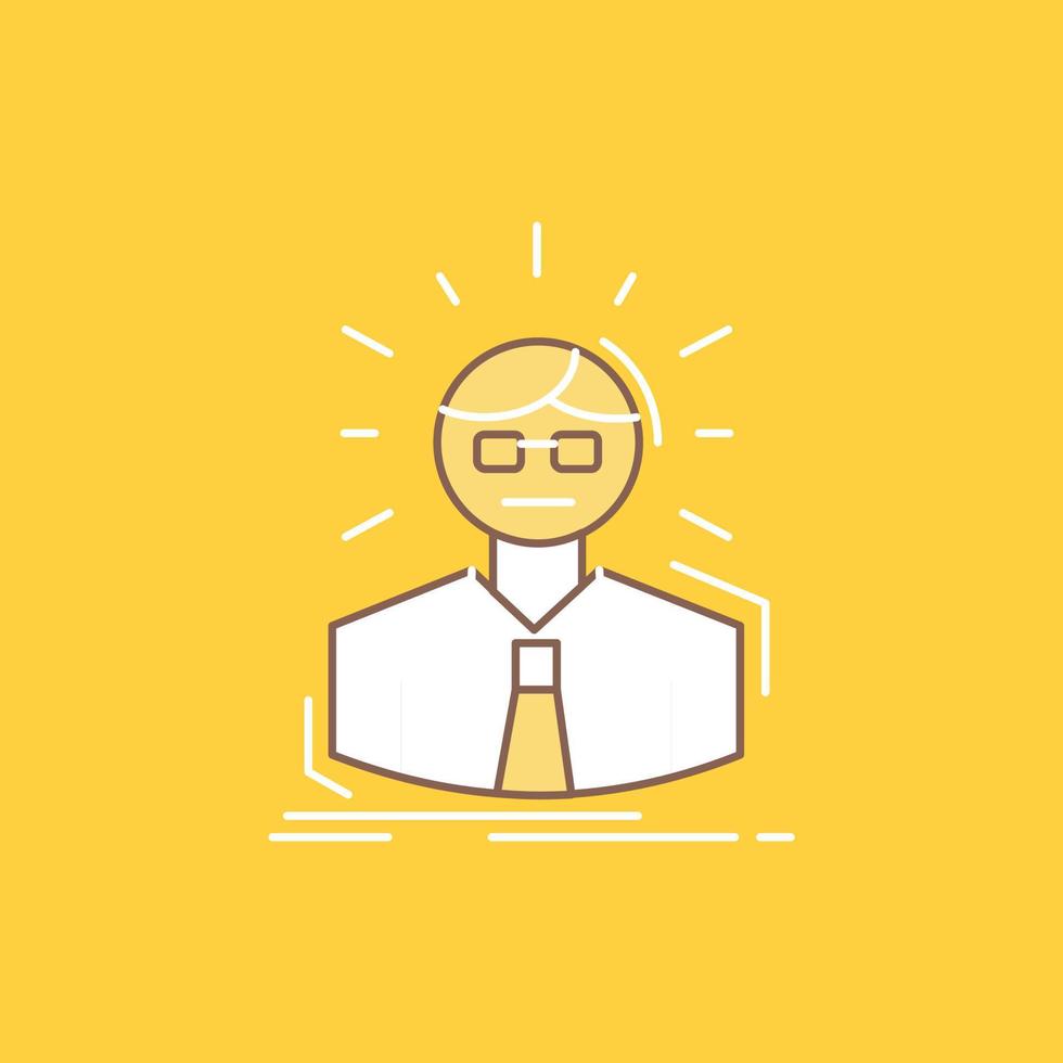 gerente. empleado. médico. persona. icono lleno de línea plana de hombre de negocios. hermoso botón de logotipo sobre fondo amarillo para ui y ux. sitio web o aplicación móvil vector