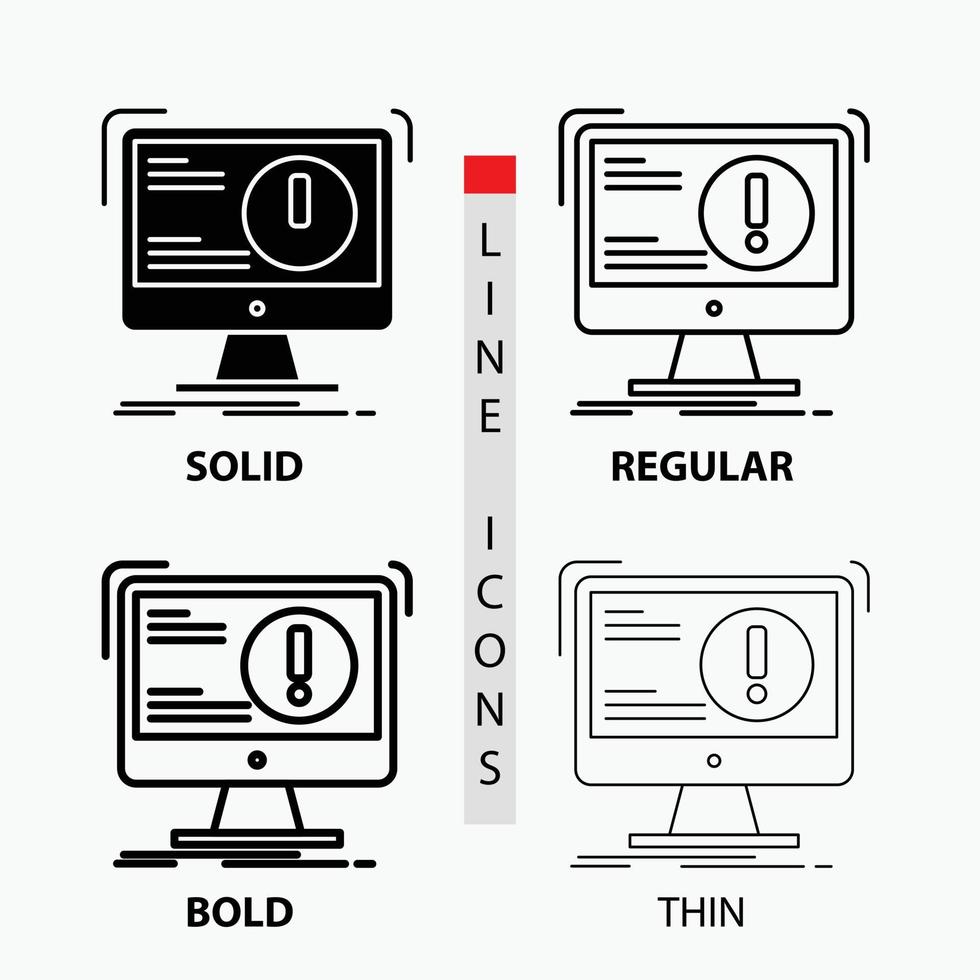 Alert. antivirus. attack. computer. virus Icon in Thin. Regular. Bold Line and Glyph Style. Vector illustration