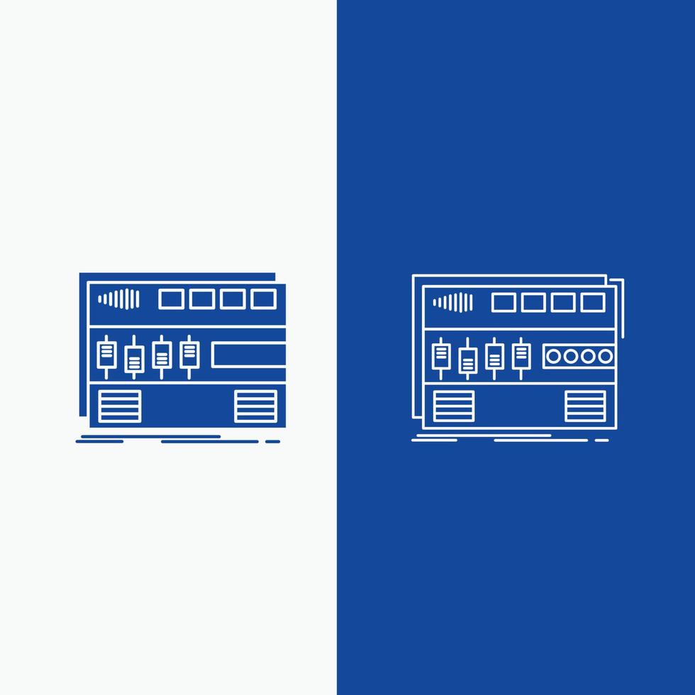 Audio. mastering. module. rackmount. sound Line and Glyph web Button in Blue color Vertical Banner for UI and UX. website or mobile application vector