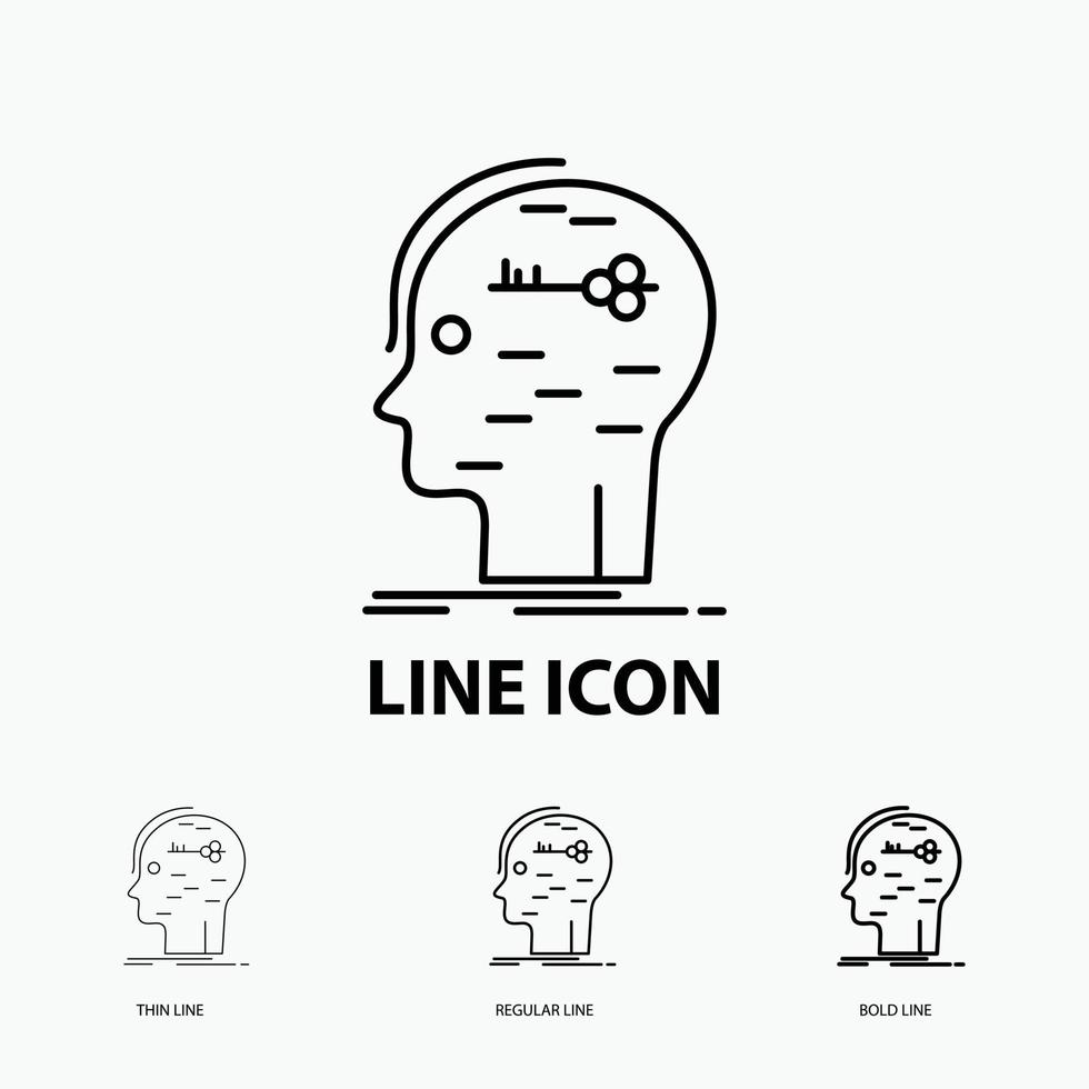 brain. hack. hacking. key. mind Icon in Thin. Regular and Bold Line Style. Vector illustration