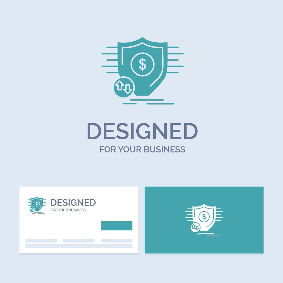 Finanzas. financiero. dinero. seguro. símbolo de icono de glifo de logotipo de empresa de seguridad para su empresa. tarjetas de visita turquesas con plantilla de logotipo de marca. vector