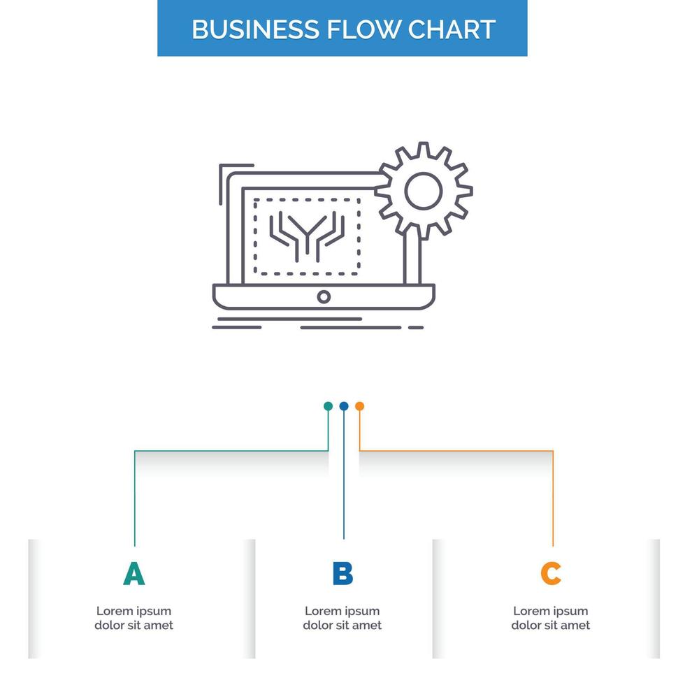 Blueprint. circuit. electronics. engineering. hardware Business Flow Chart Design with 3 Steps. Line Icon For Presentation Background Template Place for text vector