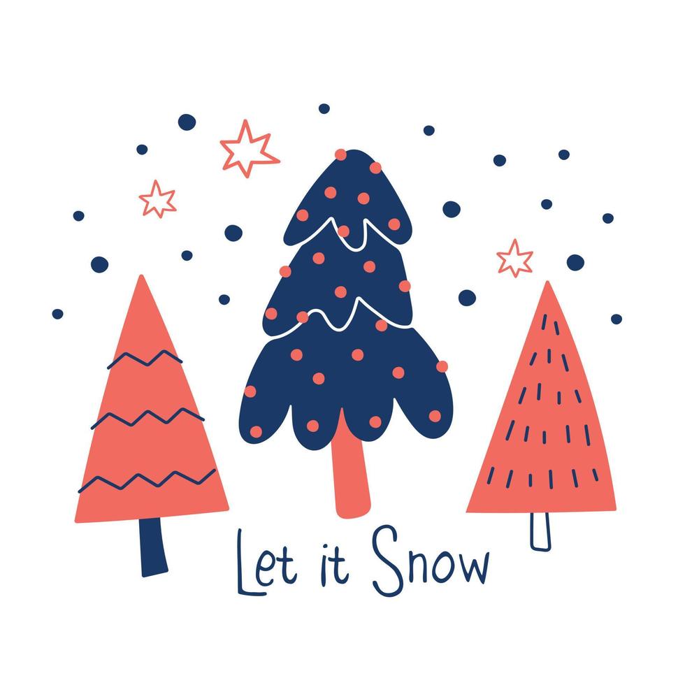 Draw greeting card for christmas and winter with Christmas trees vector illustration  for Christmas and New year. Doodle cartoon style.