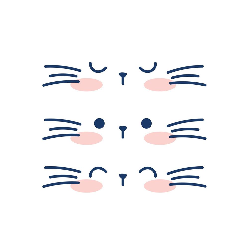 Draw Cute cats faces greeting card kawaii design vector