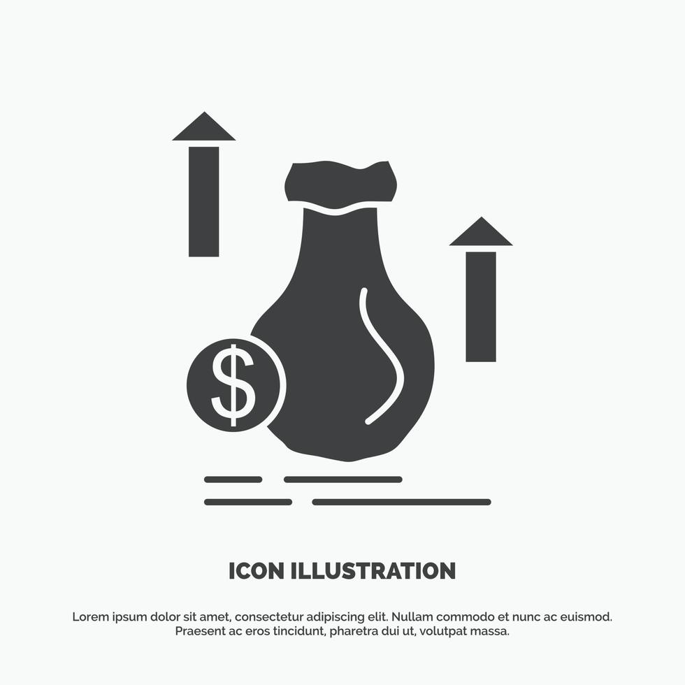 money. bag. dollar. growth. stock Icon. glyph vector gray symbol for UI and UX. website or mobile application