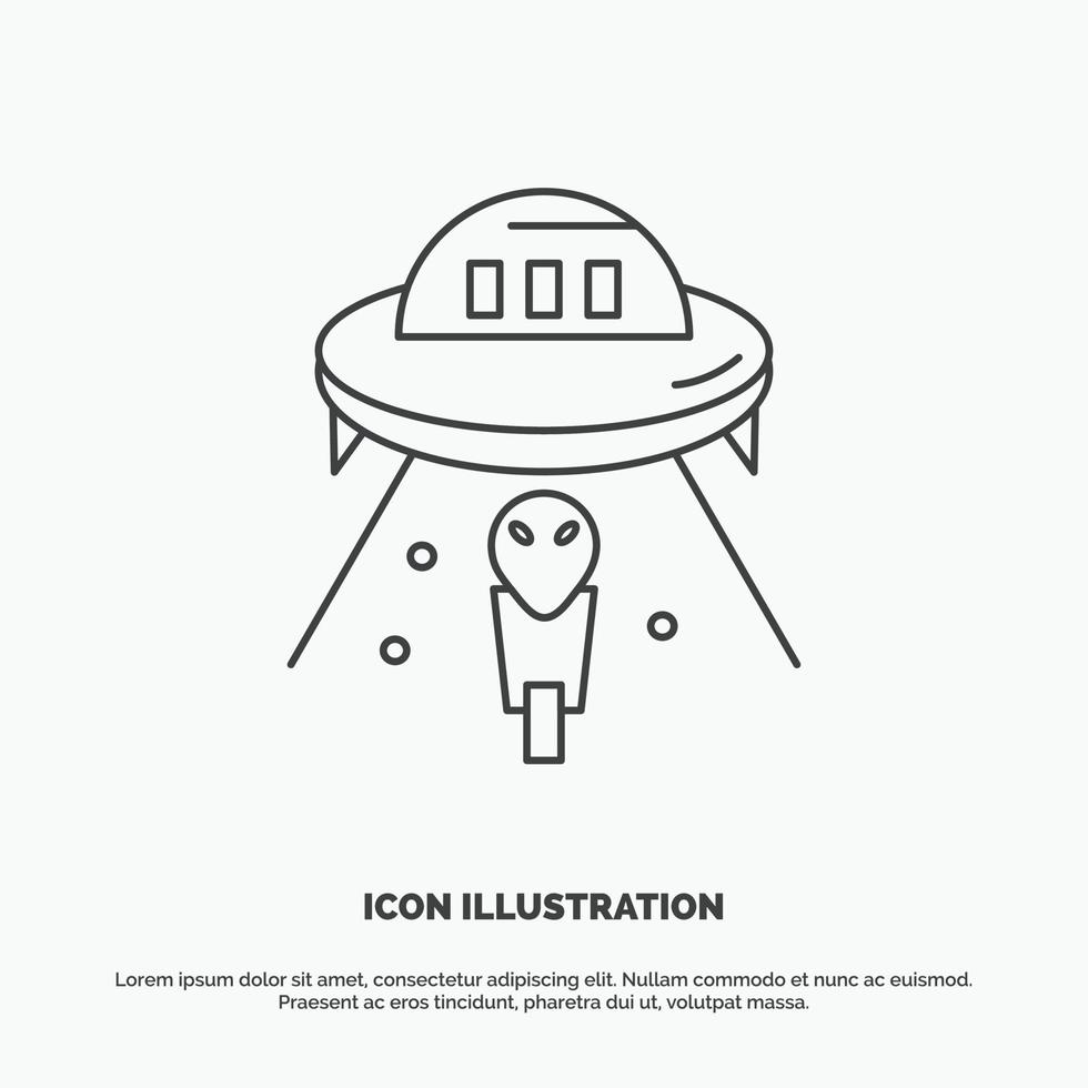 alien. space. ufo. spaceship. mars Icon. Line vector gray symbol for UI and UX. website or mobile application