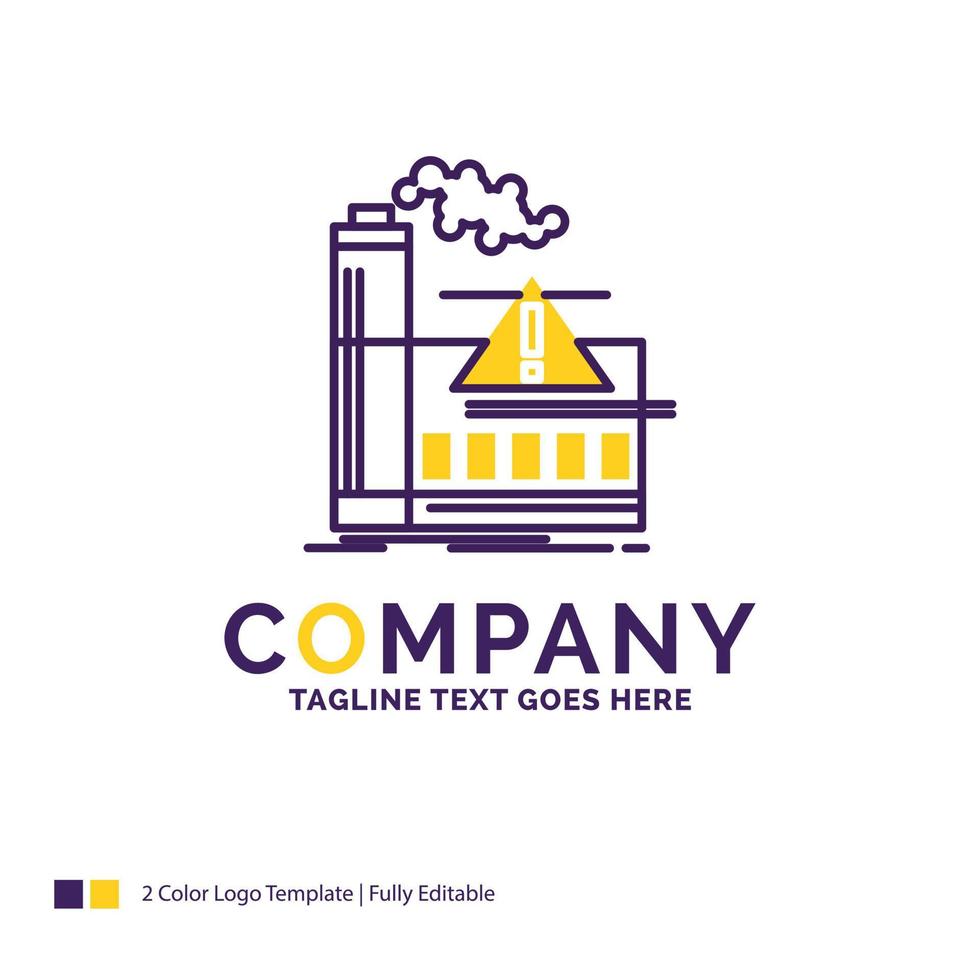 Company Name Logo Design For pollution. Factory. Air. Alert. industry. Purple and yellow Brand Name Design with place for Tagline. Creative Logo template for Small and Large Business. vector