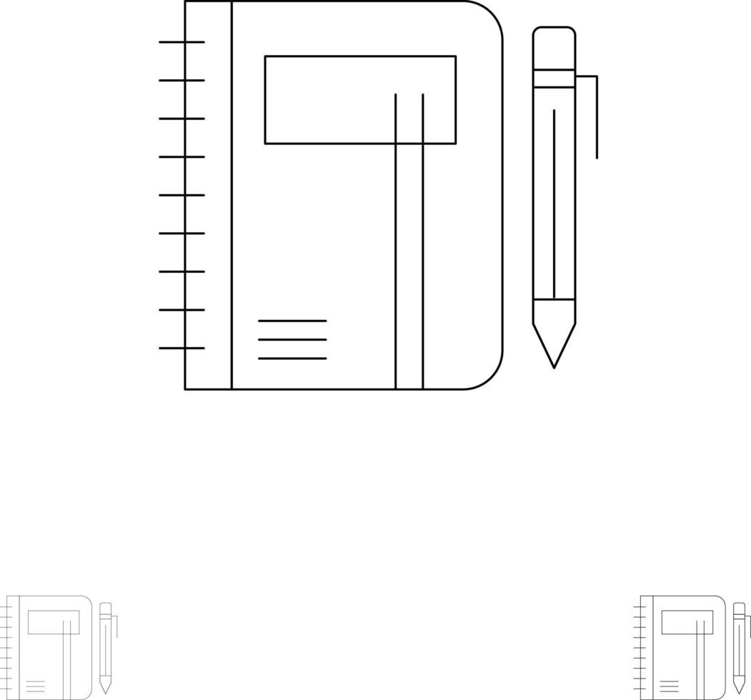 Workbook Business Note Notepad Pad Pen Sketch Bold and thin black line icon set vector