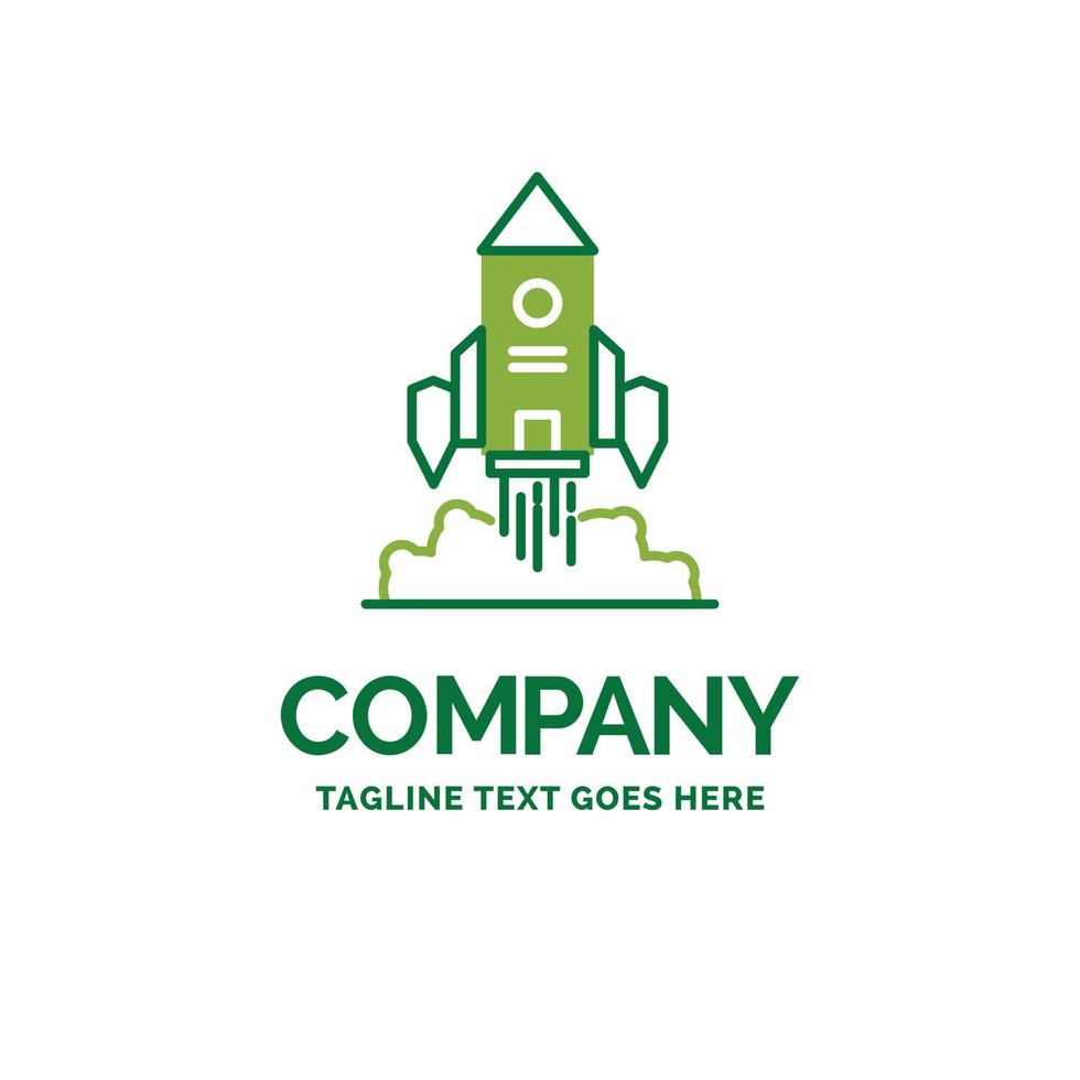 Rocket. spaceship. startup. launch. Game Flat Business Logo template. Creative Green Brand Name Design. vector