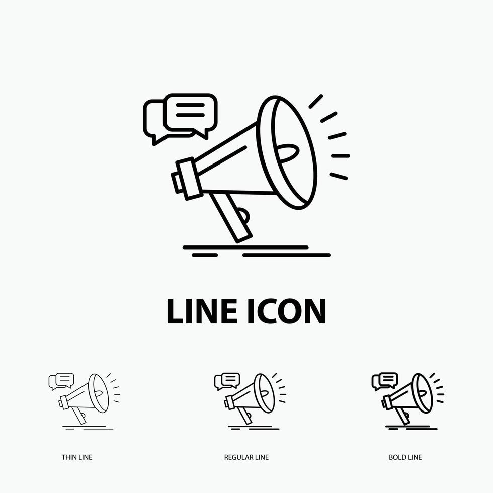 marketing. megaphone. announcement. promo. promotion Icon in Thin. Regular and Bold Line Style. Vector illustration