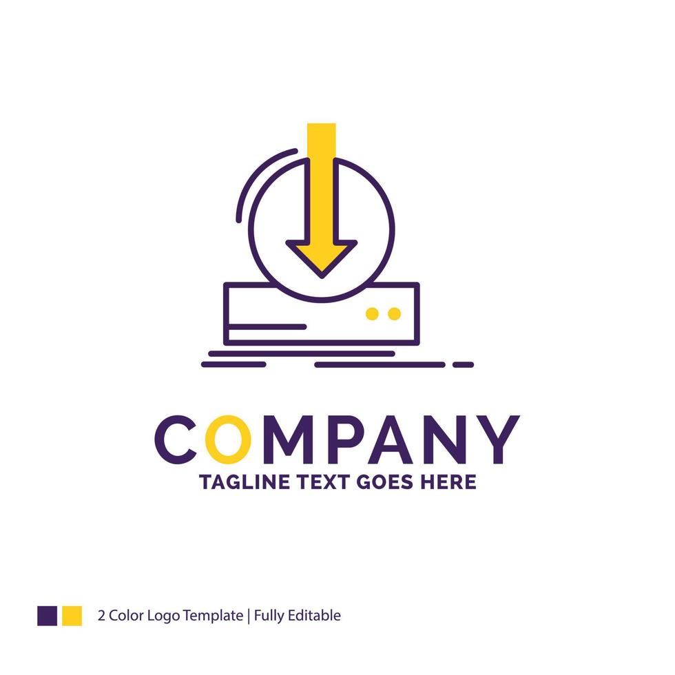 Company Name Logo Design For Addition. content. dlc. download. game. Purple and yellow Brand Name Design with place for Tagline. Creative Logo template for Small and Large Business. vector