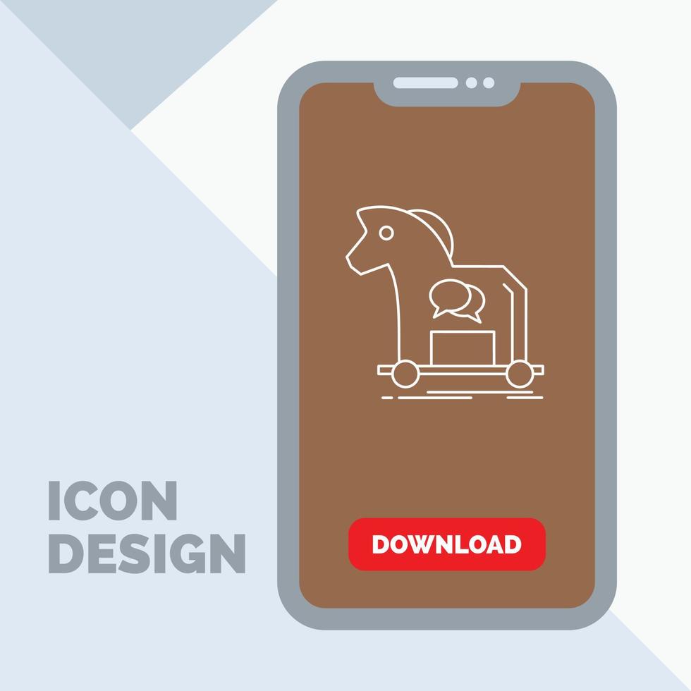 Cybercrime. horse. internet. trojan. virus Line Icon in Mobile for Download Page vector