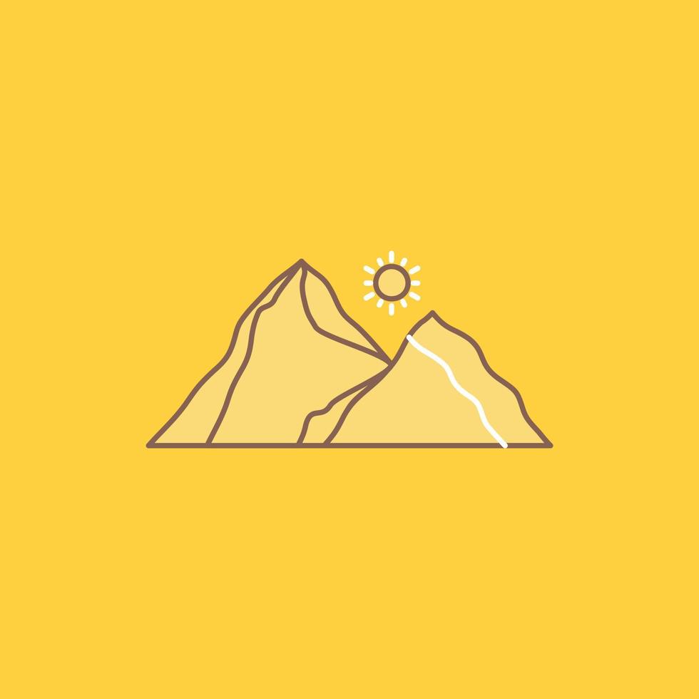 hill. landscape. nature. mountain. scene Flat Line Filled Icon. Beautiful Logo button over yellow background for UI and UX. website or mobile application vector