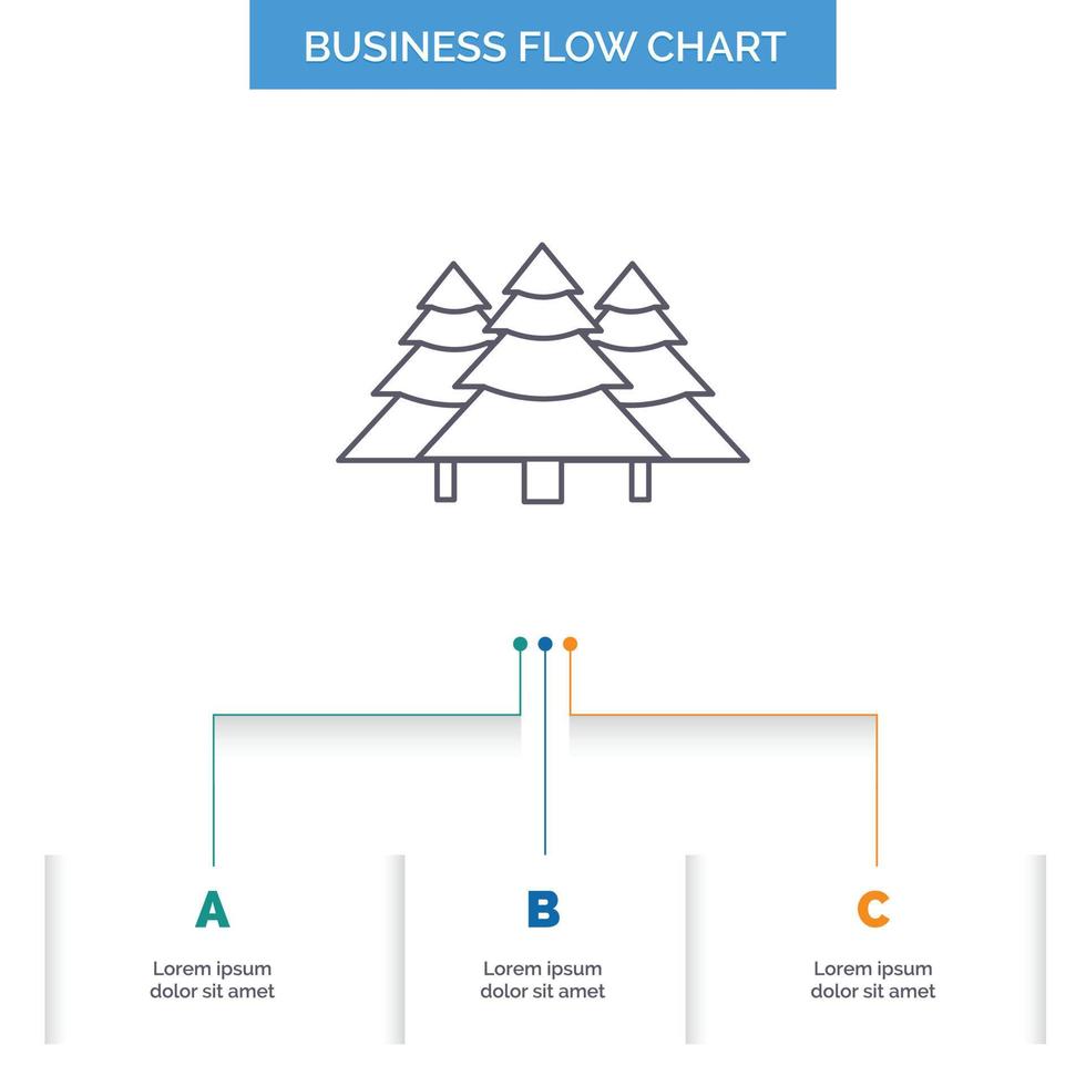 forest. camping. jungle. tree. pines Business Flow Chart Design with 3 Steps. Line Icon For Presentation Background Template Place for text vector