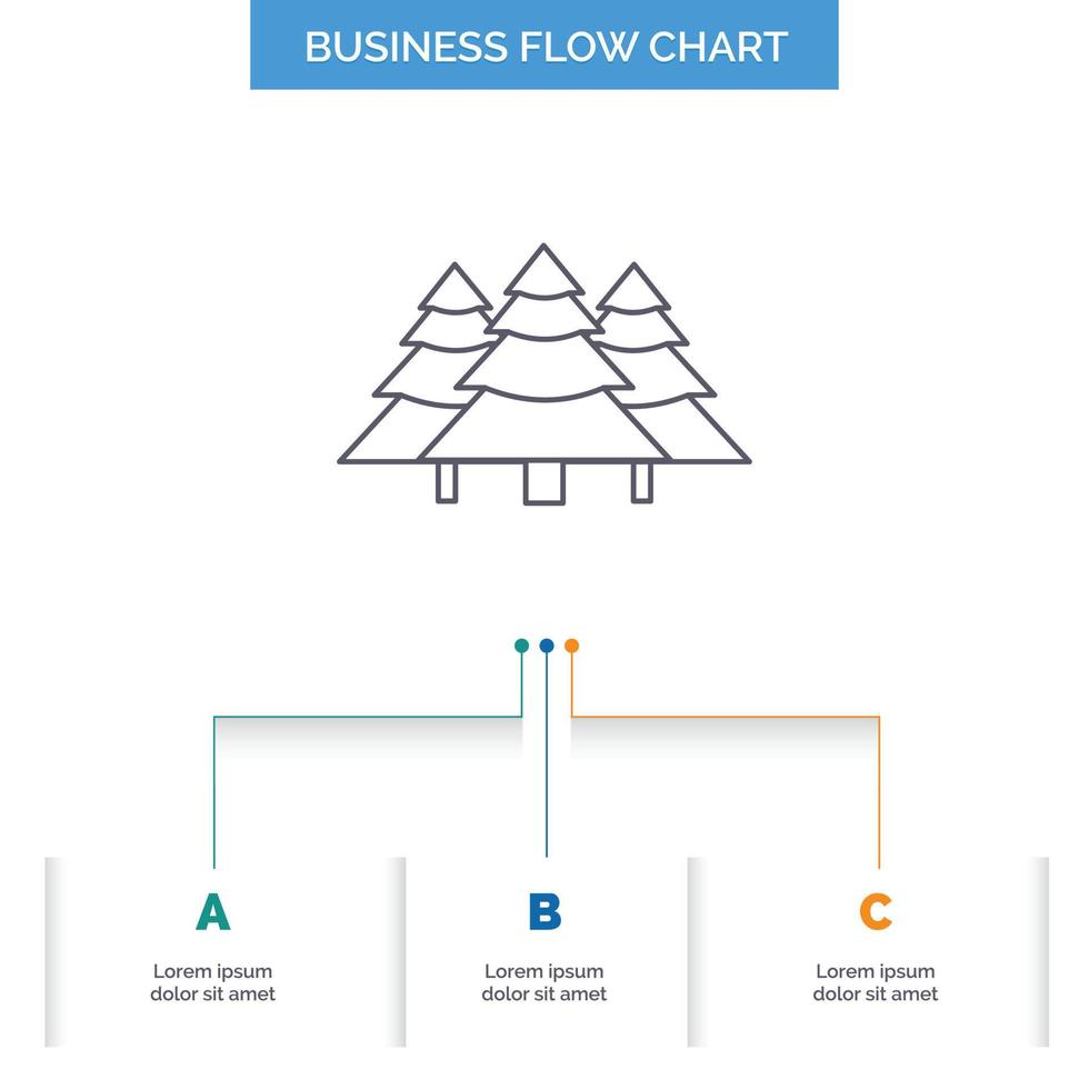 forest. camping. jungle. tree. pines Business Flow Chart Design with 3 Steps. Line Icon For Presentation Background Template Place for text vector
