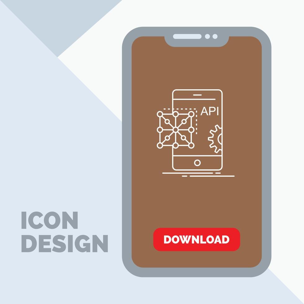 Api. Application. coding. Development. Mobile Line Icon in Mobile for Download Page vector