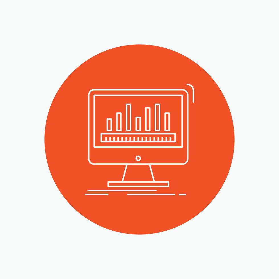 analytics. processing. dashboard. data. stats White Line Icon in Circle background. vector icon illustration