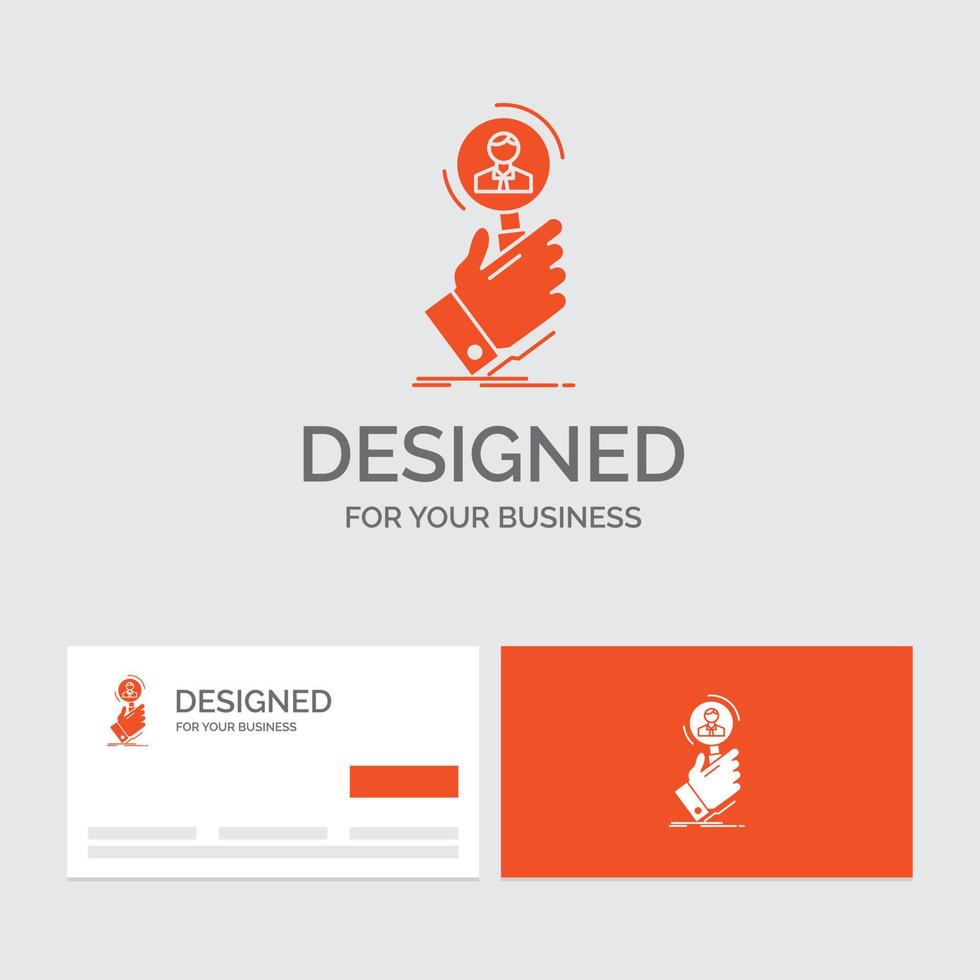 Business logo template for recruitment. search. find. human resource. people. Orange Visiting Cards with Brand logo template. vector