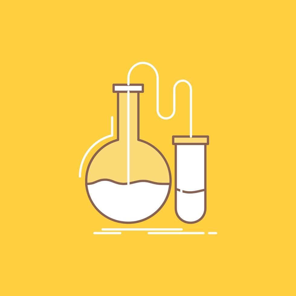 Analysis. chemistry. flask. research. test Flat Line Filled Icon. Beautiful Logo button over yellow background for UI and UX. website or mobile application vector