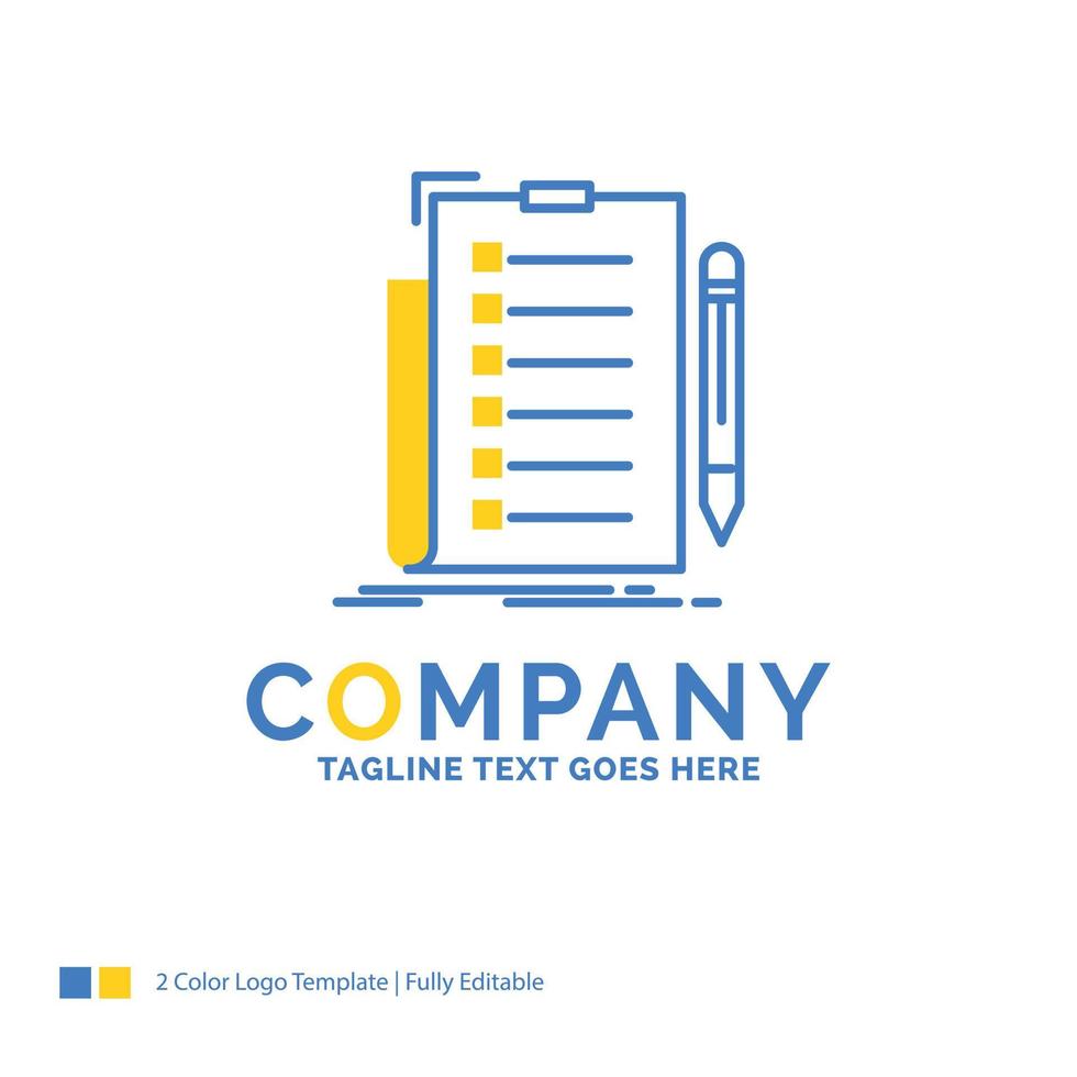 expertise. checklist. check. list. document Blue Yellow Business Logo template. Creative Design Template Place for Tagline. vector