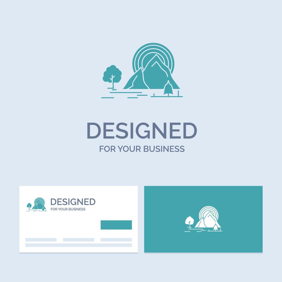 Mountain. hill. landscape. nature. rainbow Business Logo Glyph Icon Symbol for your business. Turquoise Business Cards with Brand logo template. vector